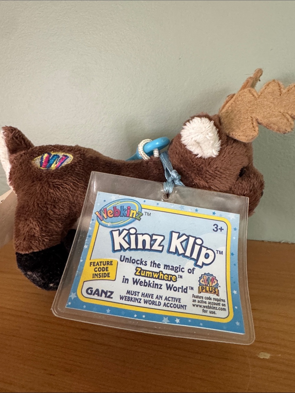 Webkinz Brown Reindeer Plush Kinz Klip Clip-On Toy with tag